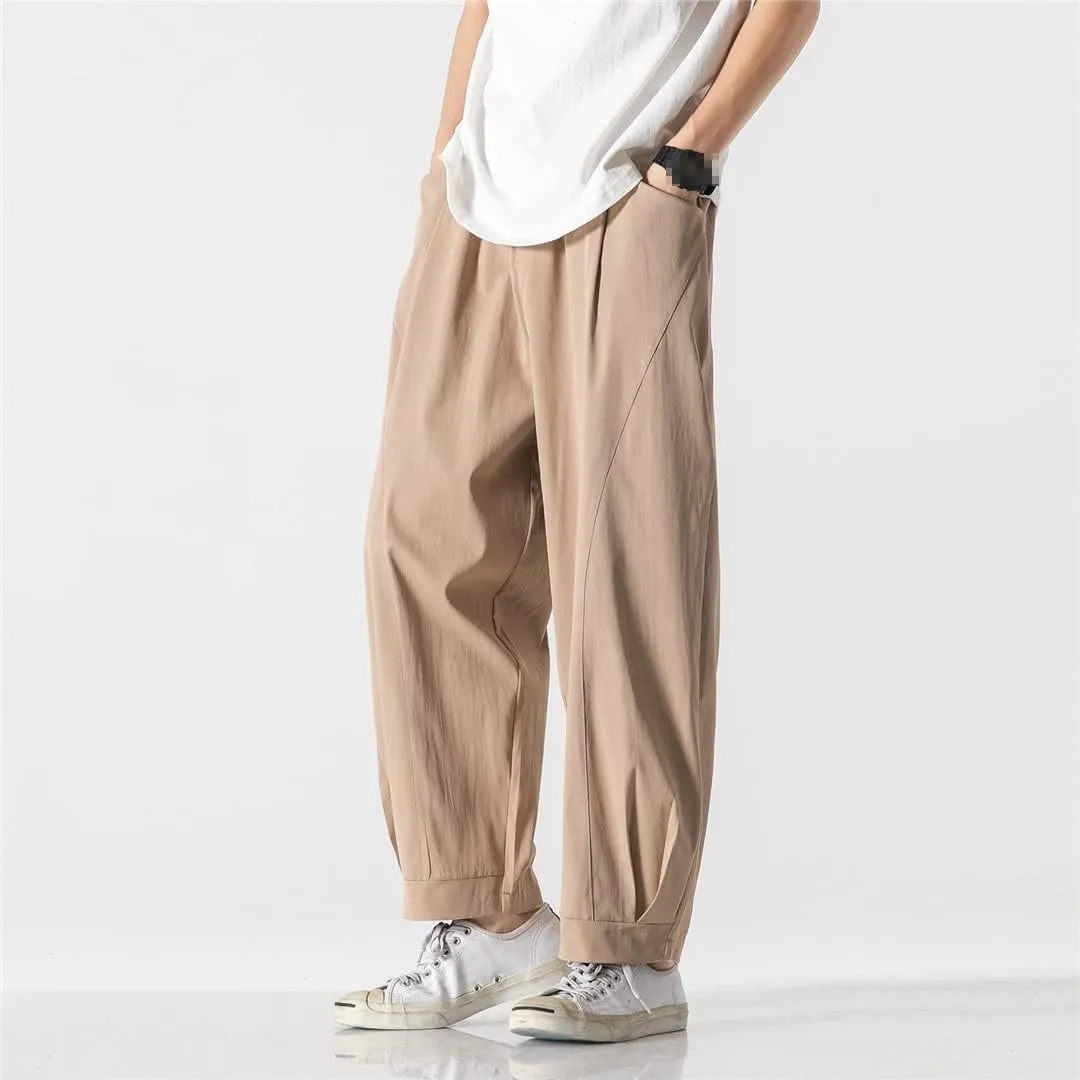 Summer Men Solid Color Cotton Casual Pants Breathable Trousers Chinese Style Harem Pants