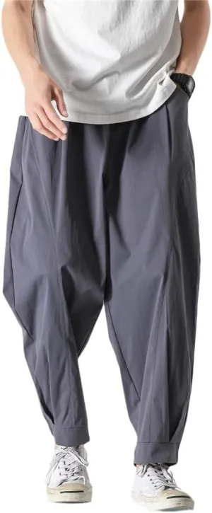 Summer Men Solid Color Cotton Casual Pants Breathable Trousers Chinese Style Harem Pants