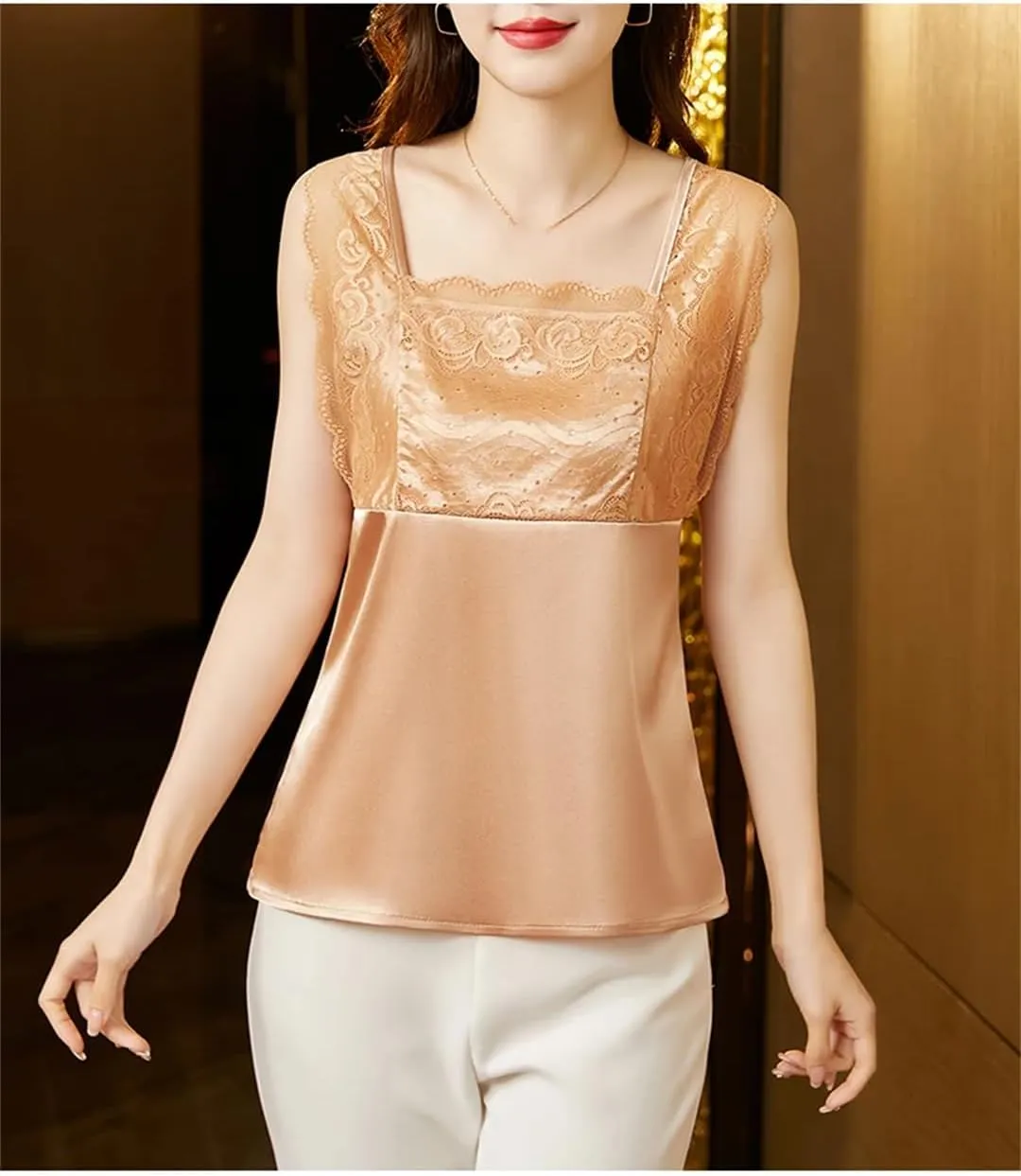 Summer Tank Tops Satin Blouse Women Lace Sexy Shirts Basic Undershirt Tops