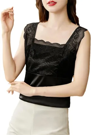 Summer Tank Tops Satin Blouse Women Lace Sexy Shirts Basic Undershirt Tops