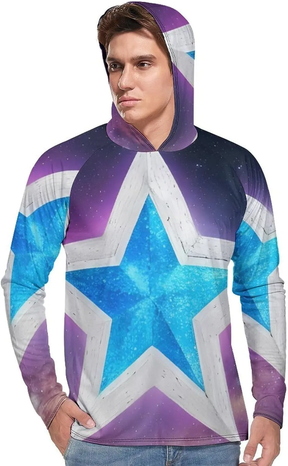 Sun Protection Shirt Long Sleeve Hoodie Stars Lightweight Rash Guard Quick Dry Sun Shirt for Outdoor