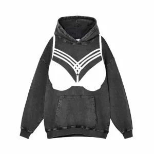 Suspender Bikini Bra Print Vintage Washed Hoodie