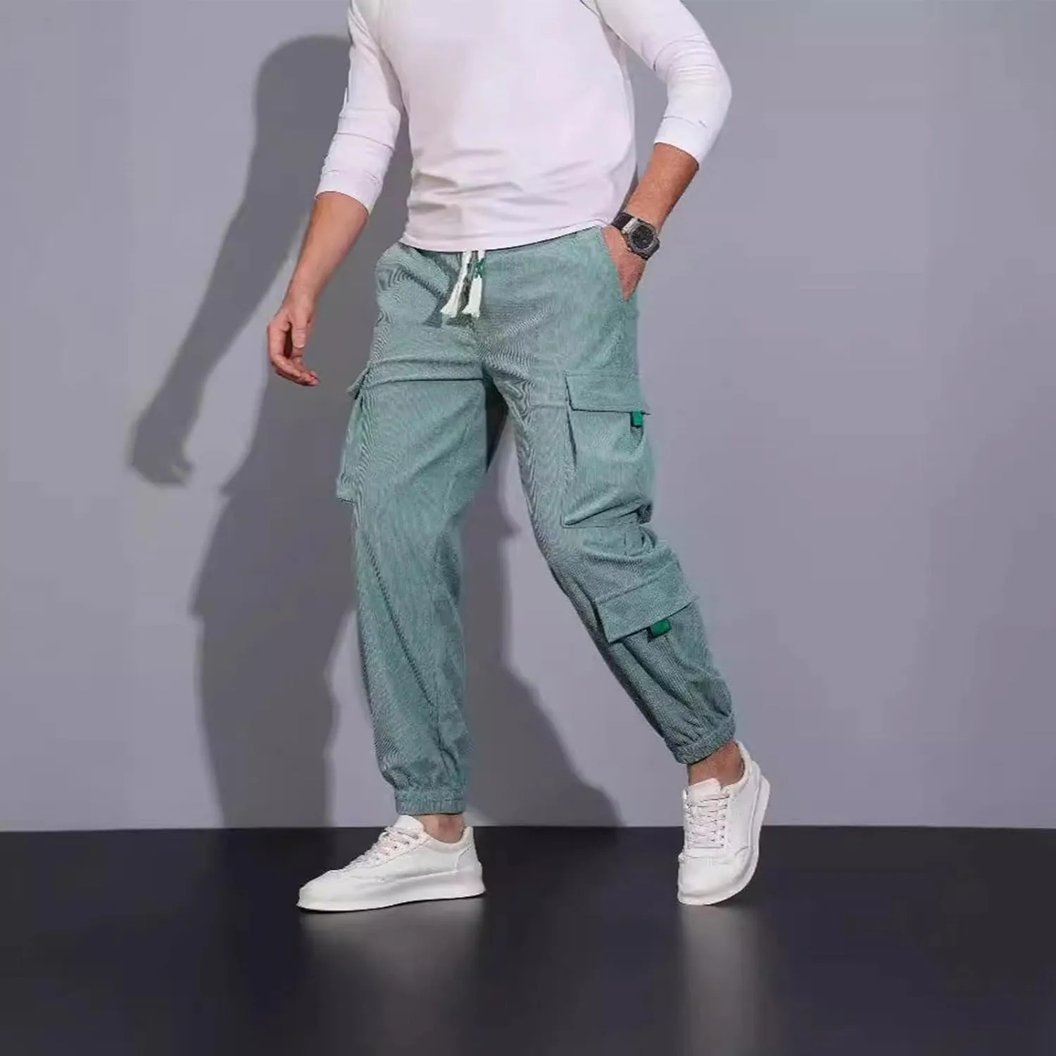 Sweatpants for Men Track Tapered Combat Coloured Slacks Male Split Breathable Baggys Elasticated Waist Joggers