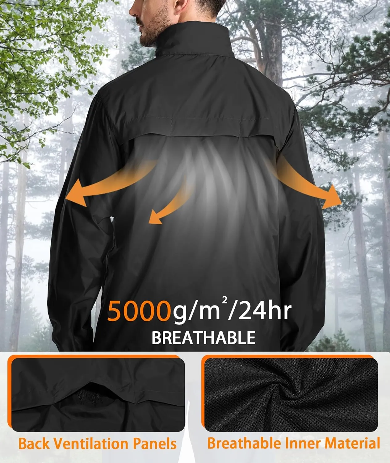 SWISSWELL Mens Rain Jacket Waterproof Windbreaker Hidden Hooded Lightweight Breathable Rain Coat for Golf Hiking Cycling