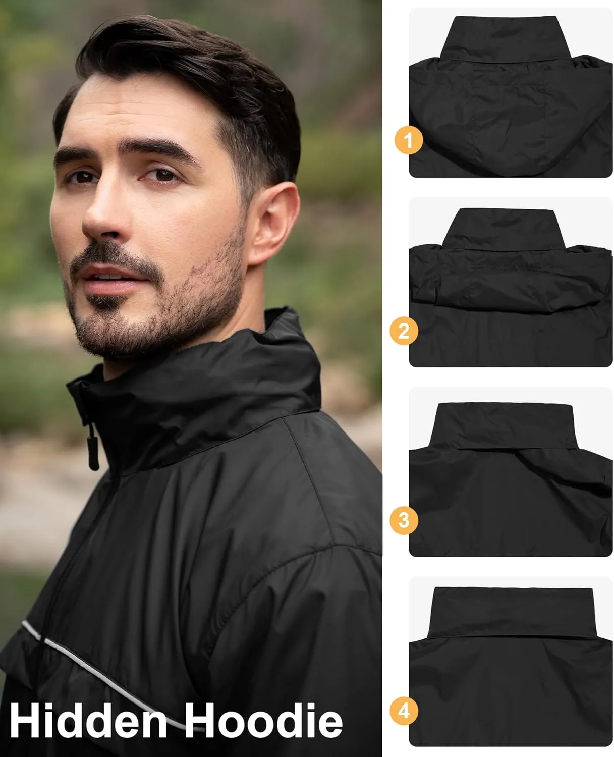 SWISSWELL Mens Rain Jacket Waterproof Windbreaker Hidden Hooded Lightweight Breathable Rain Coat for Golf Hiking Cycling