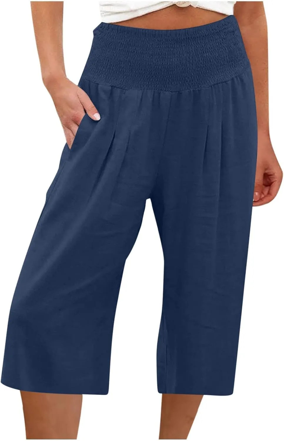 TANGNADE Cotton Linen Pants Women Plus Size Wide Leg Capri 2025 Vacation Summer Capris Lightweight Dressy Outfits