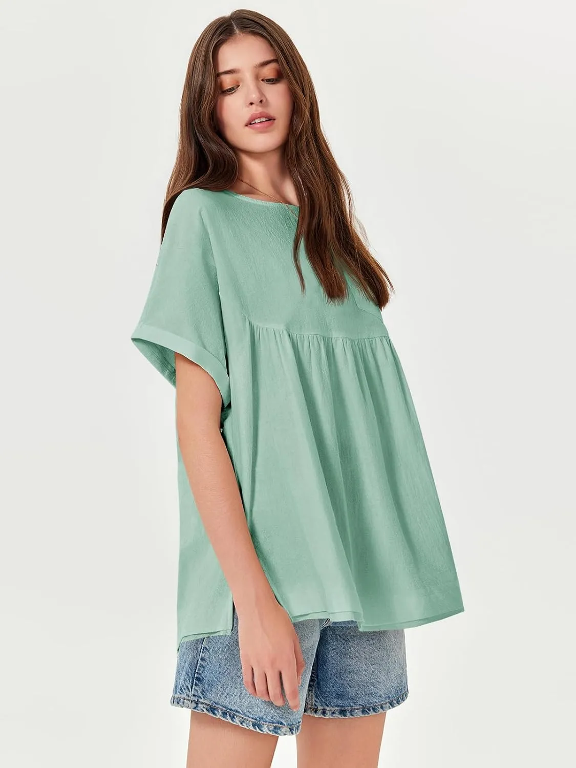 Tankaneo Womens Summer Babydoll Tops Casual Loose Fit Peplum Oversized Tunic Shirts