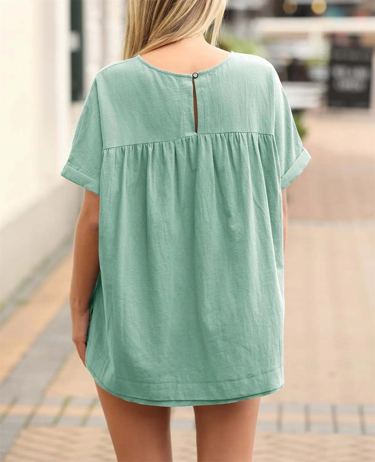 Tankaneo Womens Summer Babydoll Tops Casual Loose Fit Peplum Oversized Tunic Shirts