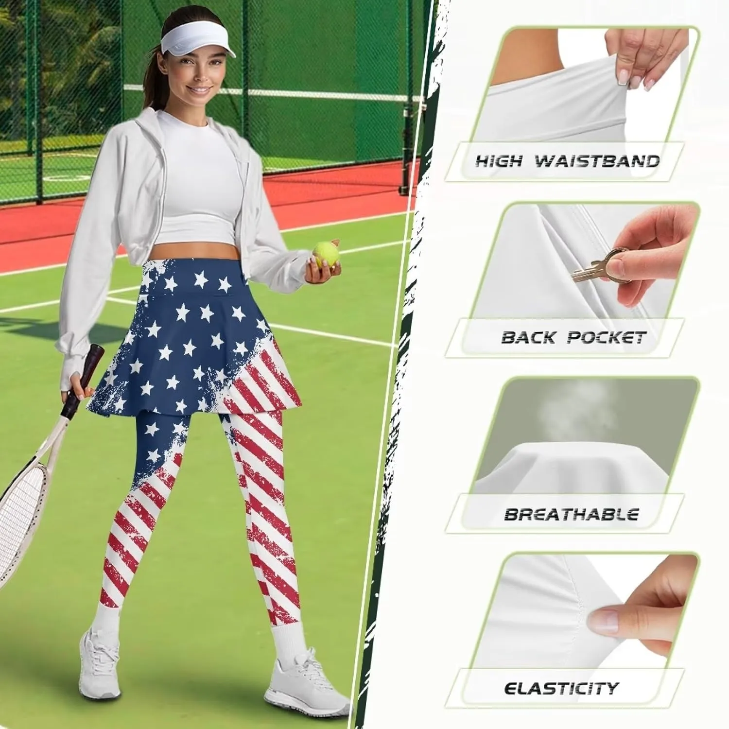 Tennis Skirted Leggings for Women High Waist Skirted Pants with Pockets Pickleball Golf Pants with Skirt