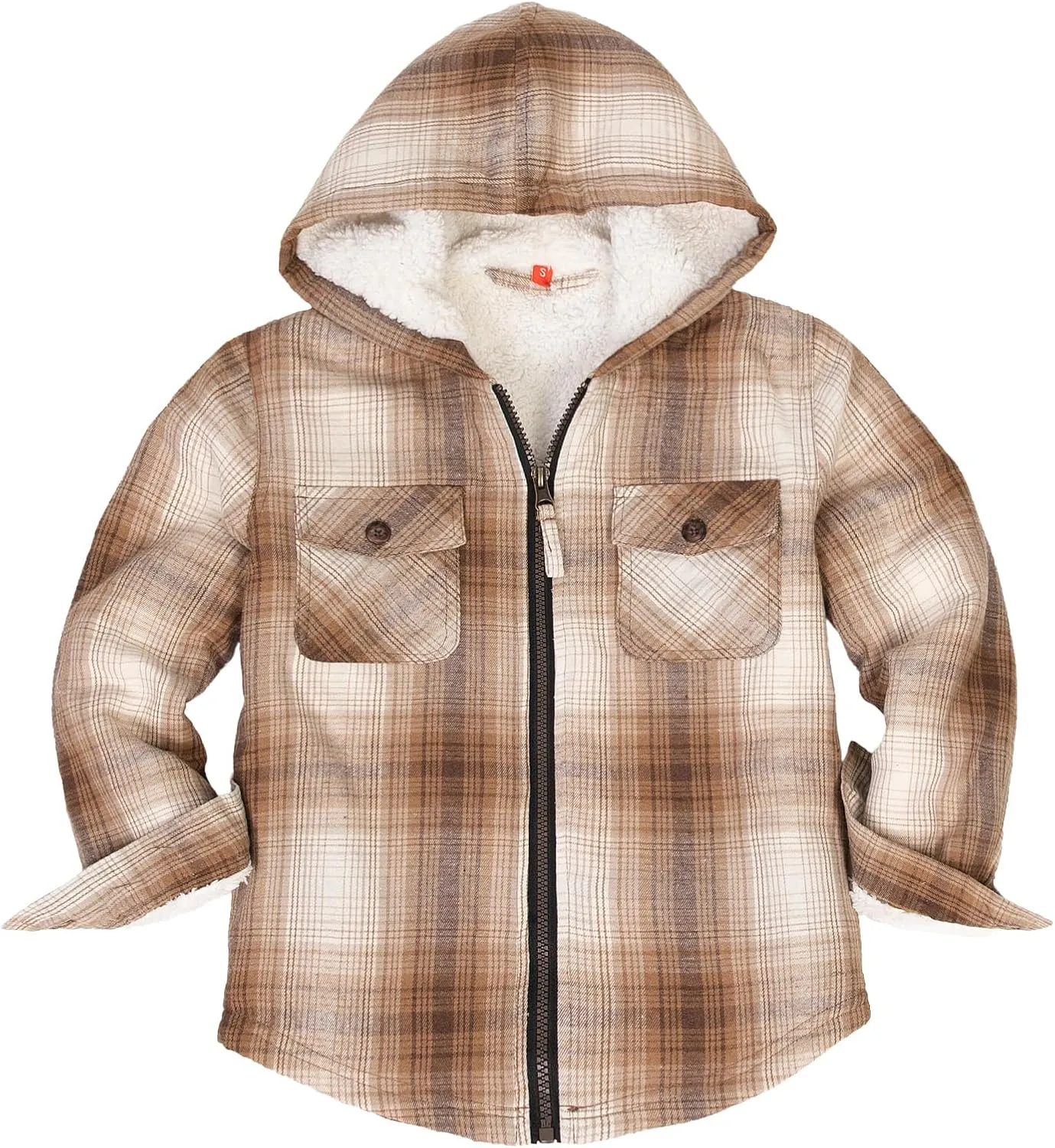 ThCreasa Boys Plaid Flannel Jackets Sherpa Lined Zip Up Long Sleeve Warm Flannel Shirt with Hood
