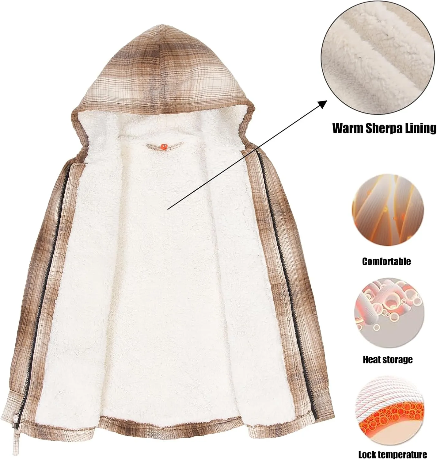 ThCreasa Boys Plaid Flannel Jackets Sherpa Lined Zip Up Long Sleeve Warm Flannel Shirt with Hood