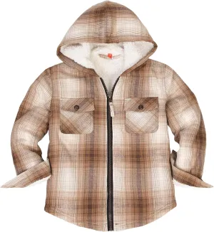 ThCreasa Boys Plaid Flannel Jackets Sherpa Lined Zip Up Long Sleeve Warm Flannel Shirt with Hood