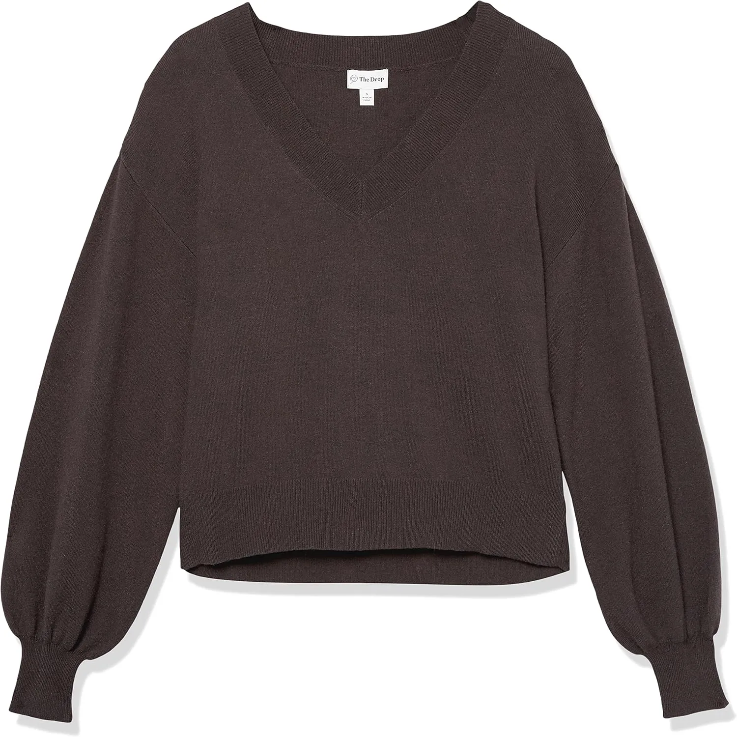 The Drop Women's Mia Bell-Sleeve Deep V-Neck Supersoft Sweater