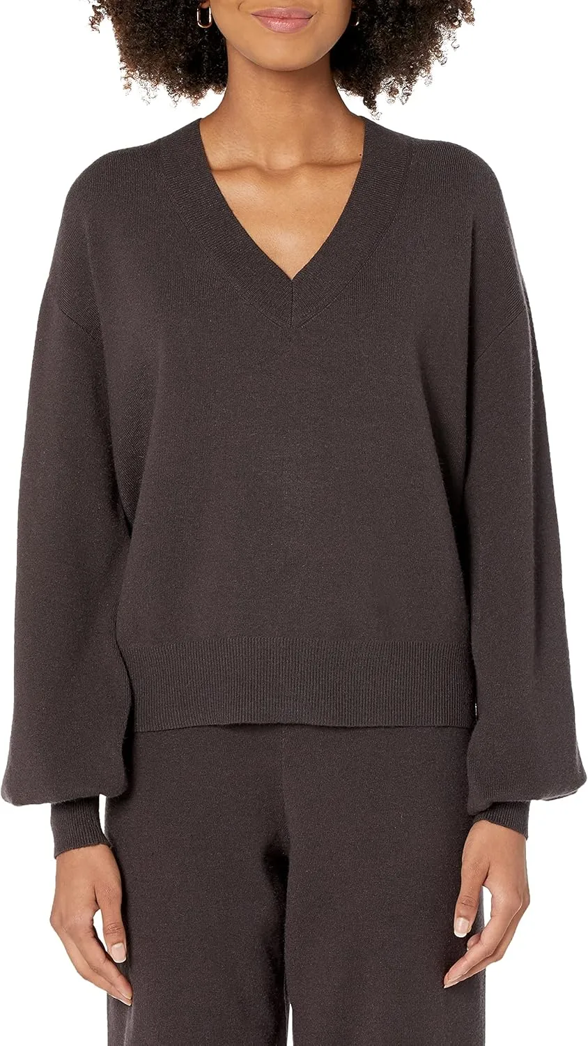 The Drop Women's Mia Bell-Sleeve Deep V-Neck Supersoft Sweater