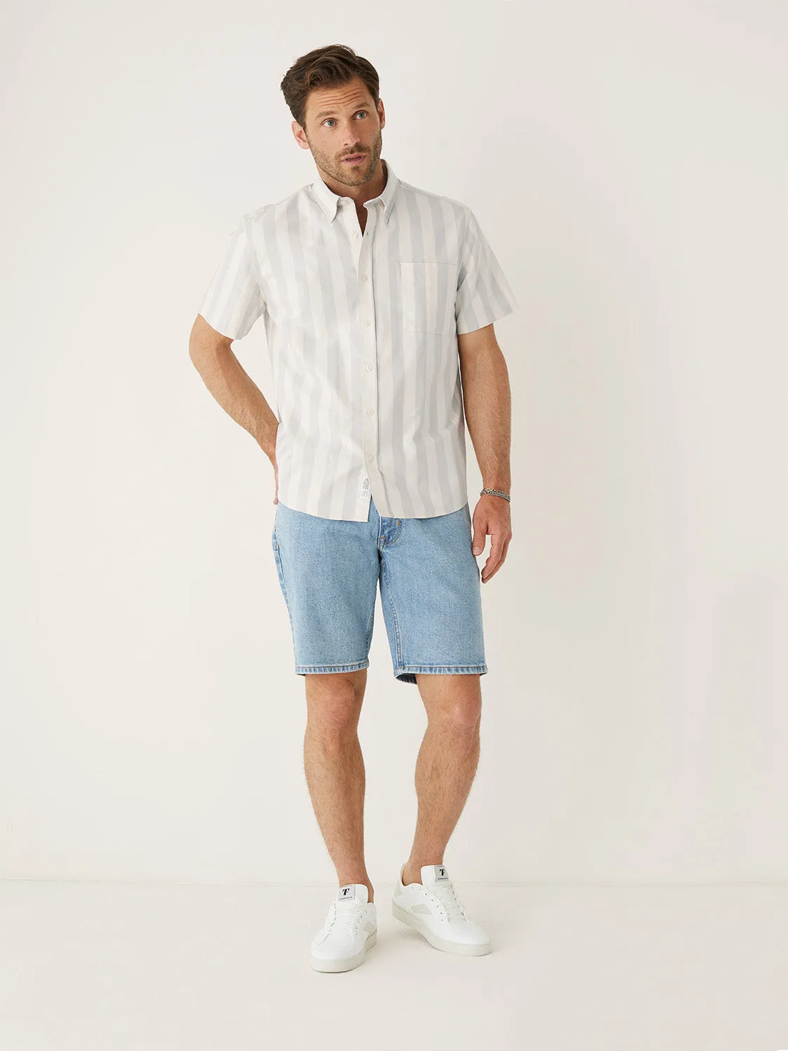 The Striped Short Sleeve Jasper Shirt in Grey Cloud