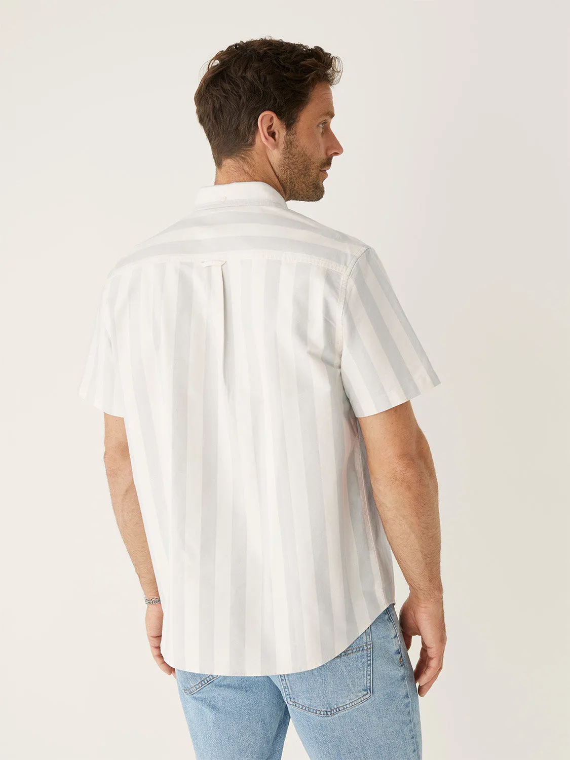 The Striped Short Sleeve Jasper Shirt in Grey Cloud