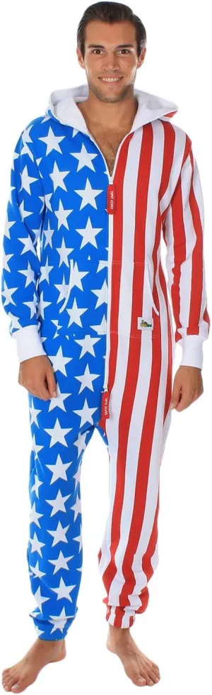 Tipsy Elves American Flag Jumpsuits for Adults - Comfy Unisex Patriotic Onesies with Convenient Pockets and Full Zip