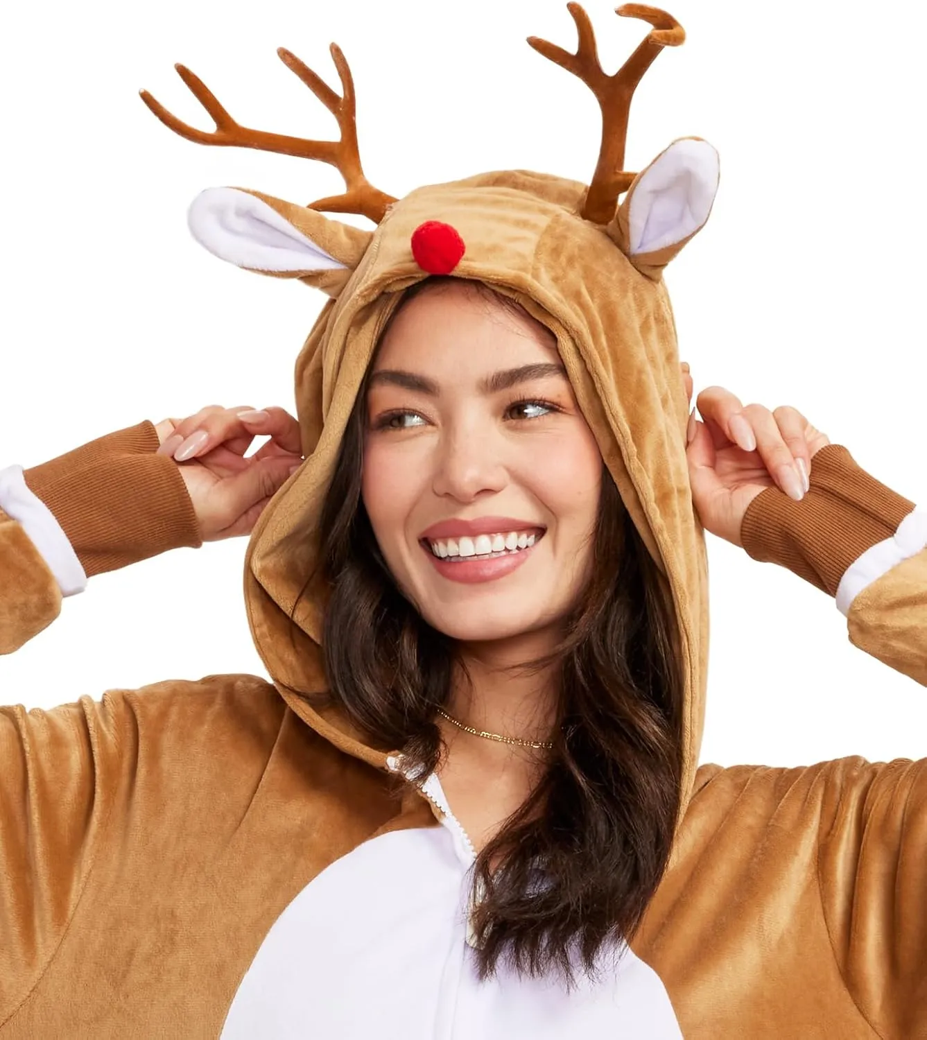 Tipsy Elves Rudolph The Red-Nosed Reindeer Jumpsuit Costume - Cute Brown Rudolf Holiday Animal Onesie for The Family
