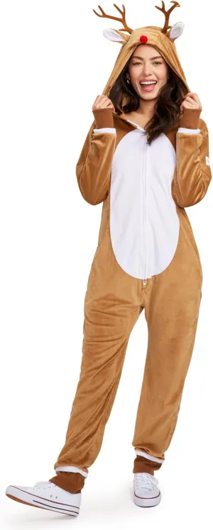 Tipsy Elves Rudolph The Red-Nosed Reindeer Jumpsuit Costume - Cute Brown Rudolf Holiday Animal Onesie for The Family