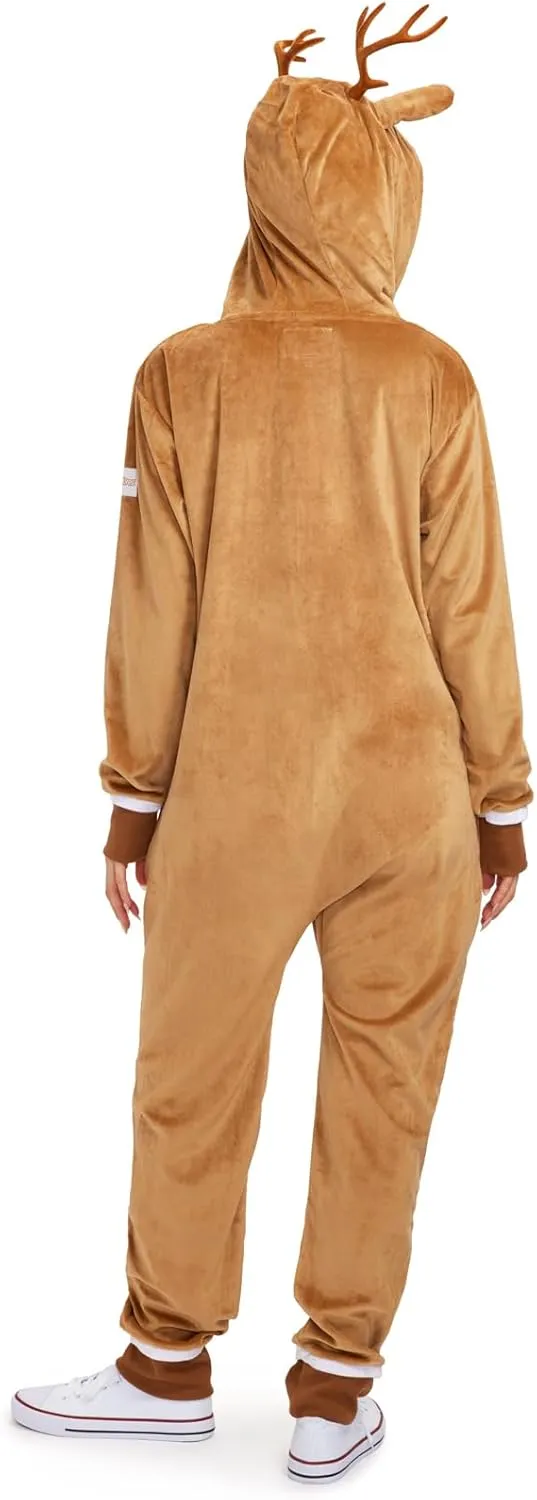 Tipsy Elves Rudolph The Red-Nosed Reindeer Jumpsuit Costume - Cute Brown Rudolf Holiday Animal Onesie for The Family