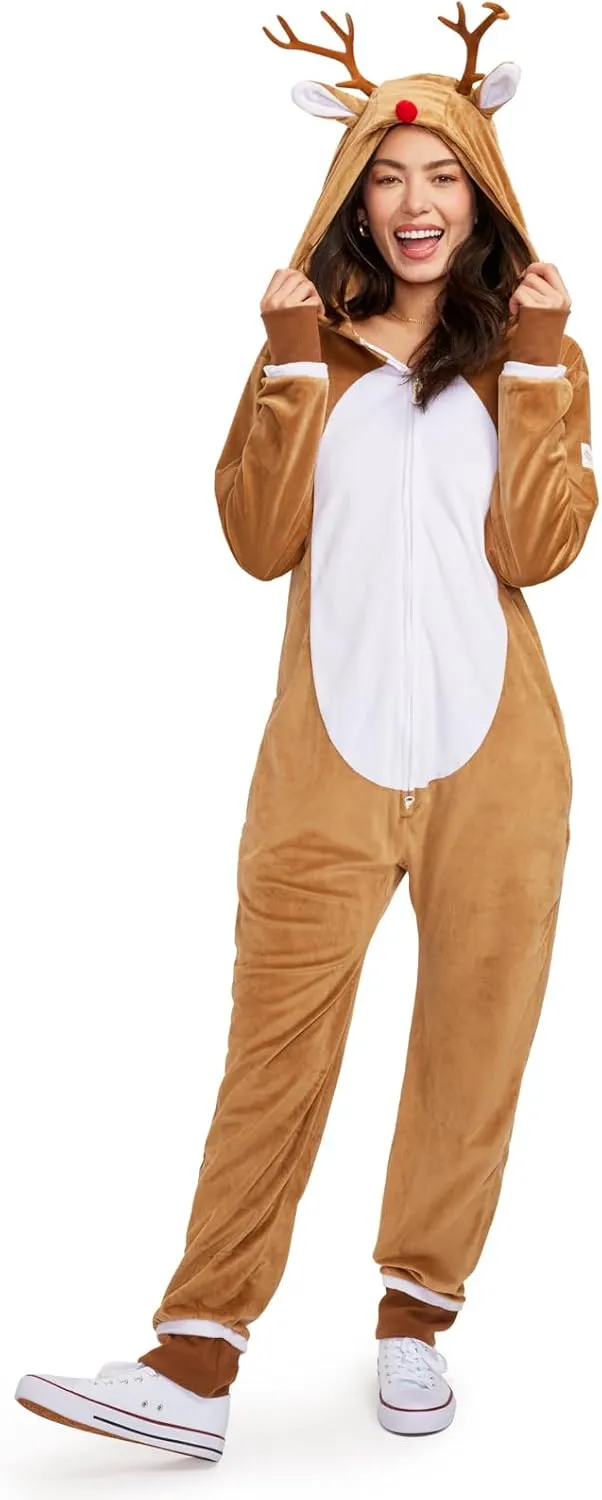Tipsy Elves Rudolph The Red-Nosed Reindeer Jumpsuit Costume - Cute Brown Rudolf Holiday Animal Onesie for The Family