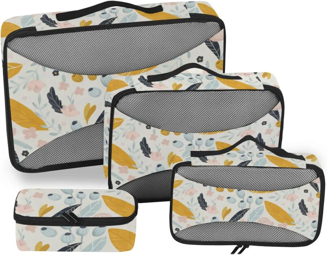 Travel Bags Organizer for Luggage 4 Set Luggage Bags Organizers Traveling Packing Cubes Pqcking Cubes Floral Pattern Beige