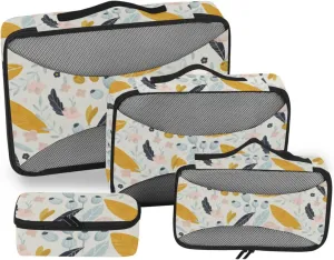 Travel Bags Organizer for Luggage 4 Set Luggage Bags Organizers Traveling Packing Cubes Pqcking Cubes Floral Pattern Beige