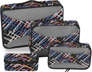 Travel Bags Organizer for Luggage 4 Set Luggage Organizers for Suitcase Suitcase Cubes for Packing Paxking Cubes Plaid Brushstrokes