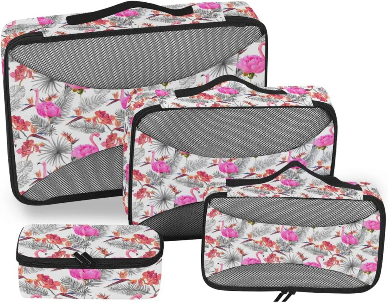 Travel Bags Organizer for Luggage 4 Set Luggage Packing Cubes Travel Cube Packing Cubea Flamingo with Tropical Leaves