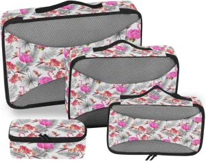 Travel Bags Organizer for Luggage 4 Set Luggage Packing Cubes Travel Cube Packing Cubea Flamingo with Tropical Leaves