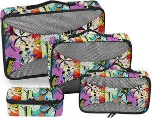 Travel Cubes for Packing 4 Set Luggage Organizer Bags Suitcase Packing Cubes for Travel Packing Cube Abstract Flowers and Geometric