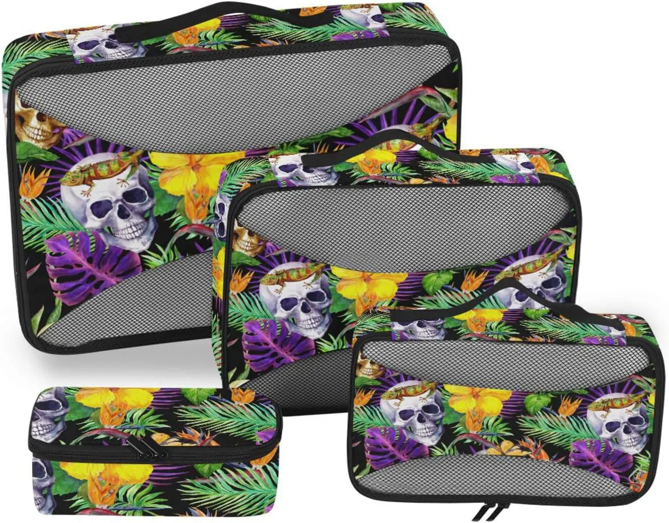 Travel Cubes for Packing 4 Set Suitcase Organizer Bags Suitcase Packing Cubes Packing Cuves Skulls Tropical