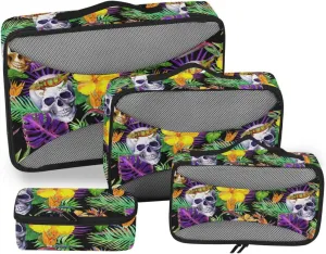 Travel Cubes for Packing 4 Set Suitcase Organizer Bags Suitcase Packing Cubes Packing Cuves Skulls Tropical