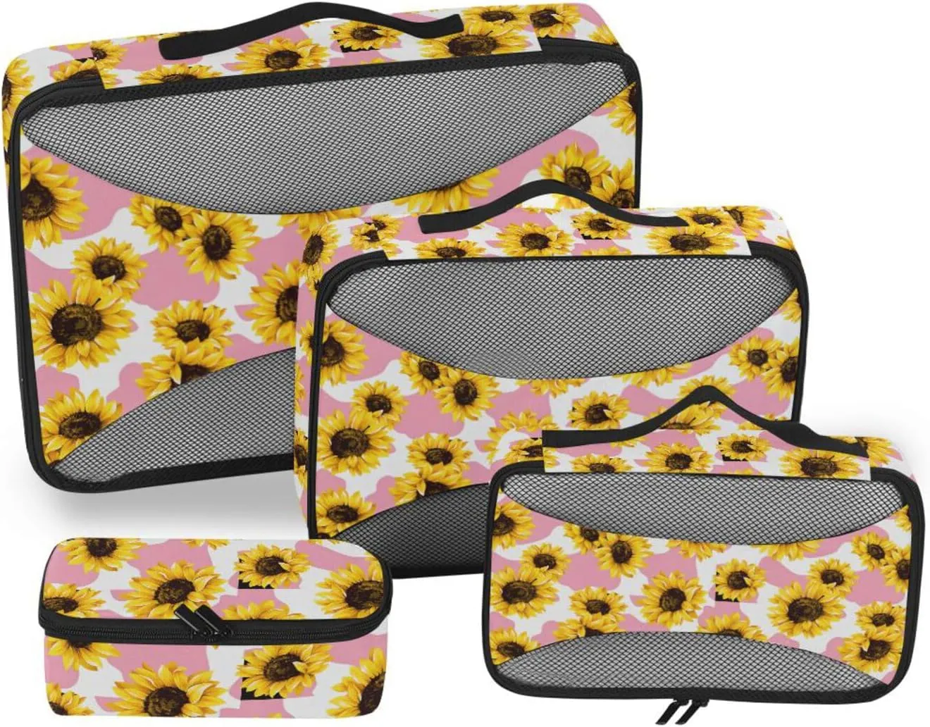 Travel Cubes for Packing Set of 4 Luggage Cubes for Packing Packing Cubes Travel Packing Cubed Sunflowers Pink Cow Texture