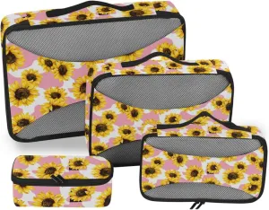 Travel Cubes for Packing Set of 4 Luggage Cubes for Packing Packing Cubes Travel Packing Cubed Sunflowers Pink Cow Texture