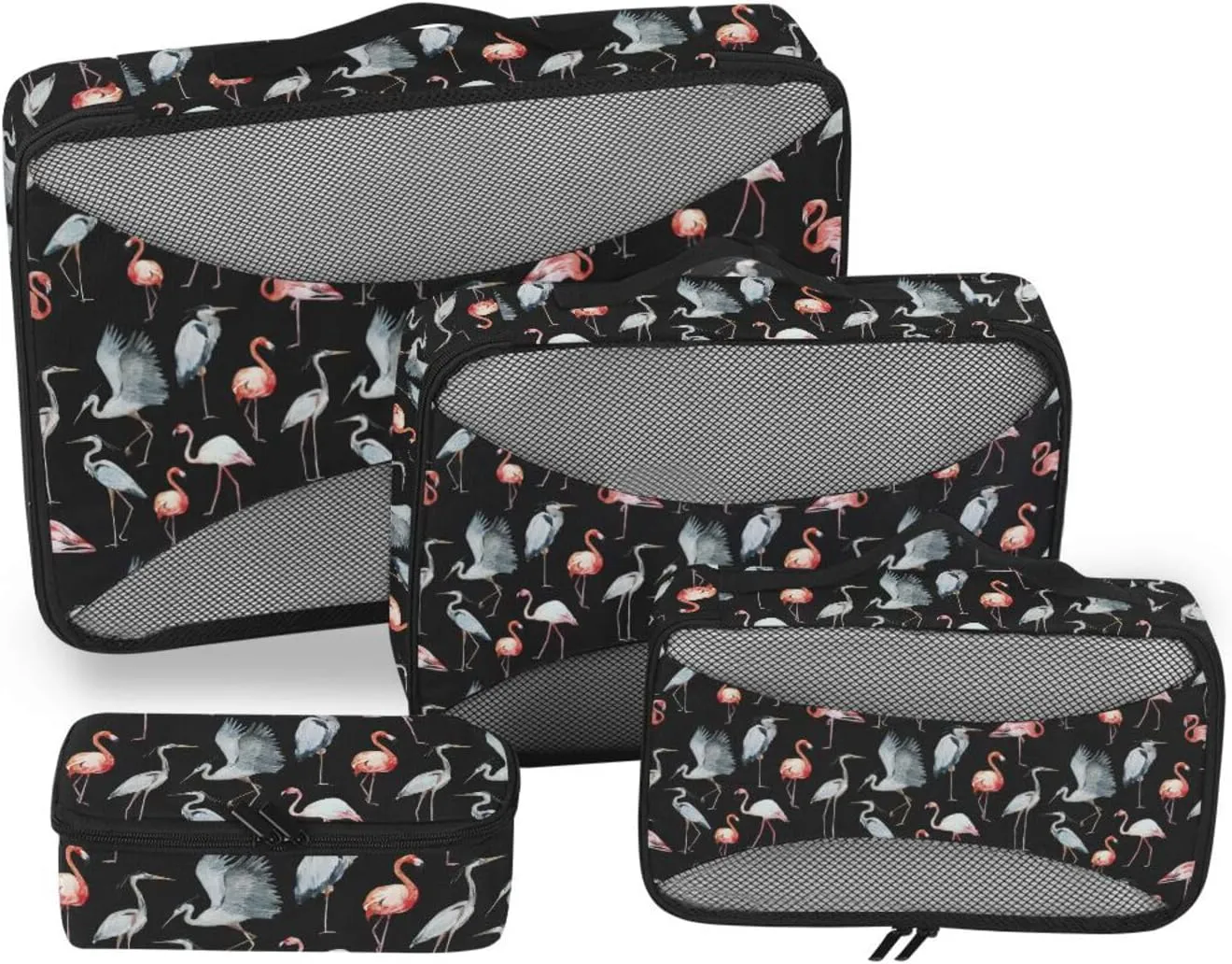 Travel Cubes Set of 4 Luggage Bags Organizers Travel Cube Packing Cubea Flamingos Herons