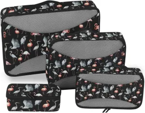 Travel Cubes Set of 4 Luggage Bags Organizers Travel Cube Packing Cubea Flamingos Herons