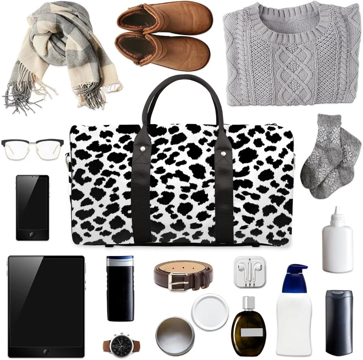 Travel Duffle Bag Women, Leopard Print Gym Bag Sports Bag, Lightweight Waterproof Foldable Overnight Bag, Carry on Shoulder Tote Bags for Hospital Maternity Mommy Gym