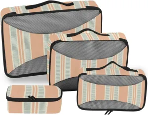 Travel Packing Cubes 4 Set Luggage Organizer Packing Cubes for Travel Women Packing Cunes Beige Stripe