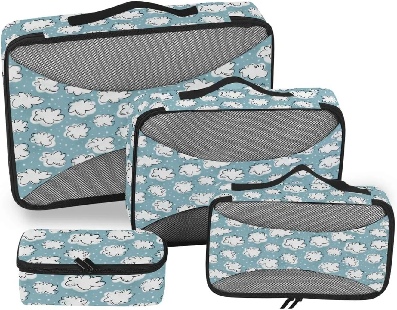 Travel Packing Cubes 4 Set Luggage Packing Cubes Suitcase Cubes for Packing Pqcking Cubes White Clouds on Blue