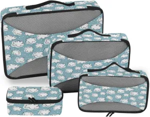 Travel Packing Cubes 4 Set Luggage Packing Cubes Suitcase Cubes for Packing Pqcking Cubes White Clouds on Blue