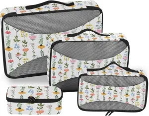 Travel Packing Cubes 4 Set Suitcase Organizer Bags Travel Cube Pcking Cubes Colorful Wildflowers