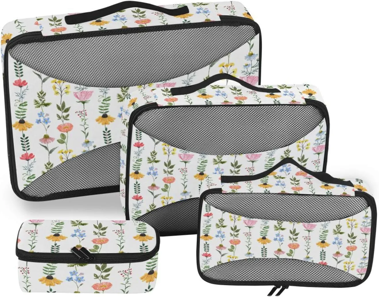 Travel Packing Cubes 4 Set Suitcase Organizer Bags Travel Cube Pcking Cubes Colorful Wildflowers