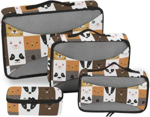Travel Packing Cubes 4 Set Suitcase Organizer Suitcase Cubes Packing Cubed Cute Animal Faces Check