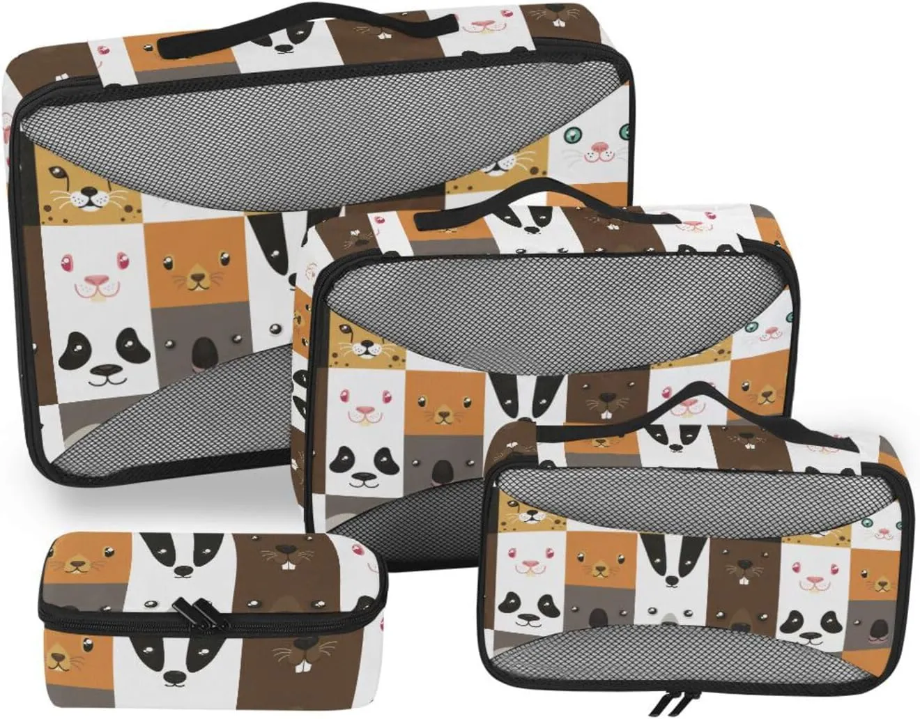 Travel Packing Cubes 4 Set Suitcase Organizer Suitcase Cubes Packing Cubed Cute Animal Faces Check