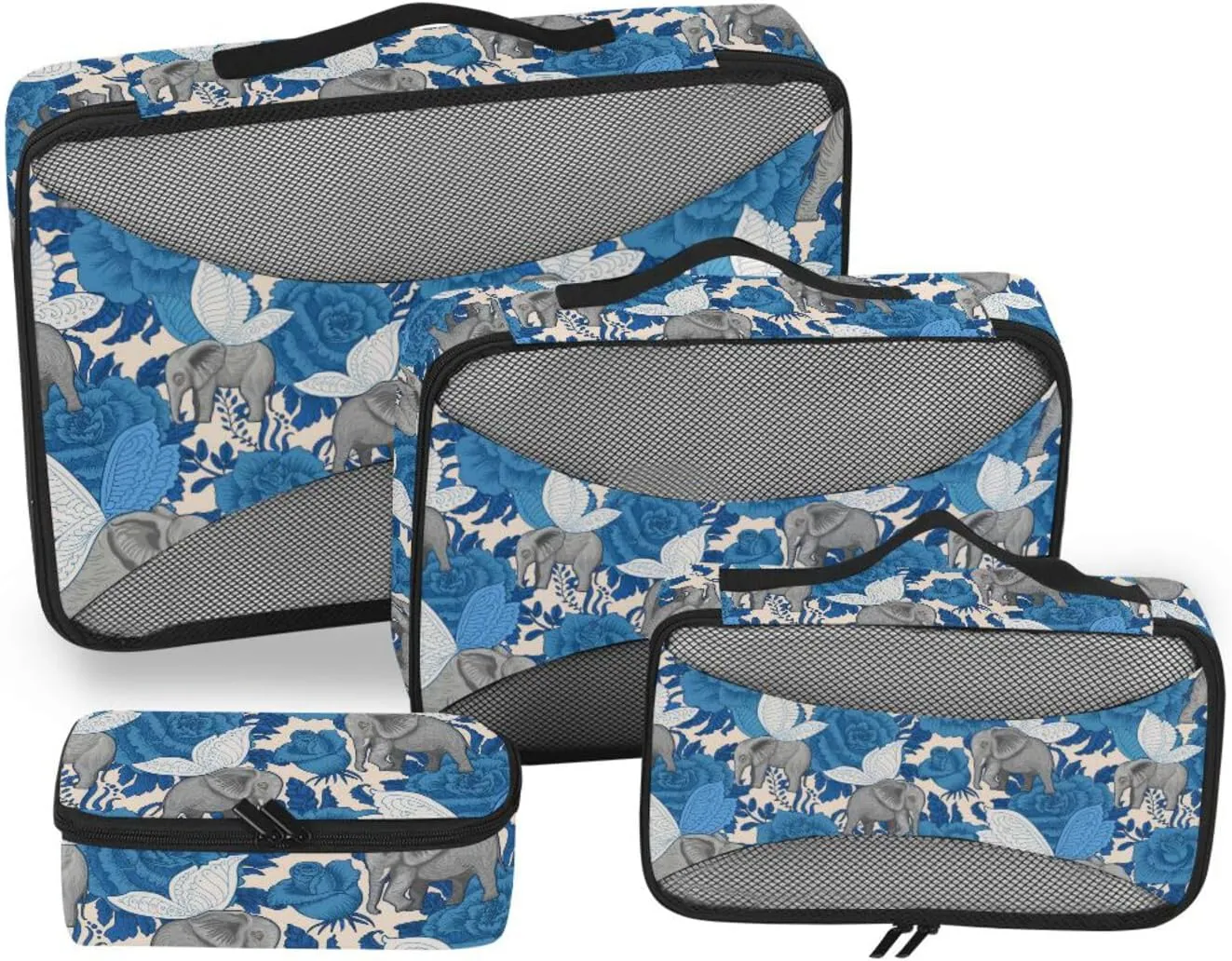Travel Packing Cubes Set of 4 Luggage Organizers for Suitcase Travel Compartment Organizer Bags Packing Cubs Flying Elephants Butterfly Wings