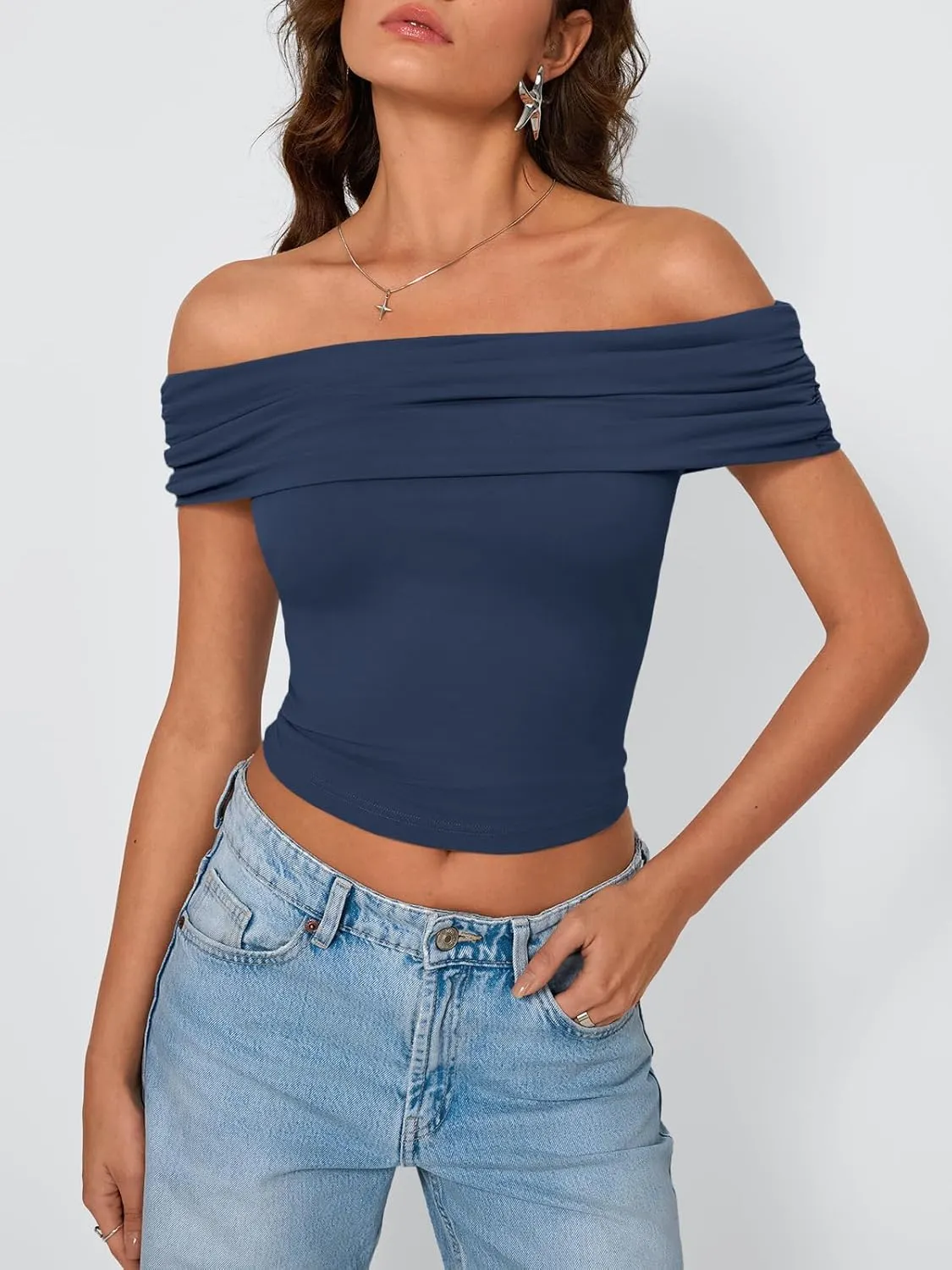 Trendy Queen Womens Off The Shoulder Tops Going Out Crop Summer Cute Y2k Shirts Tube Corset Basic Fashion Outfits 2025