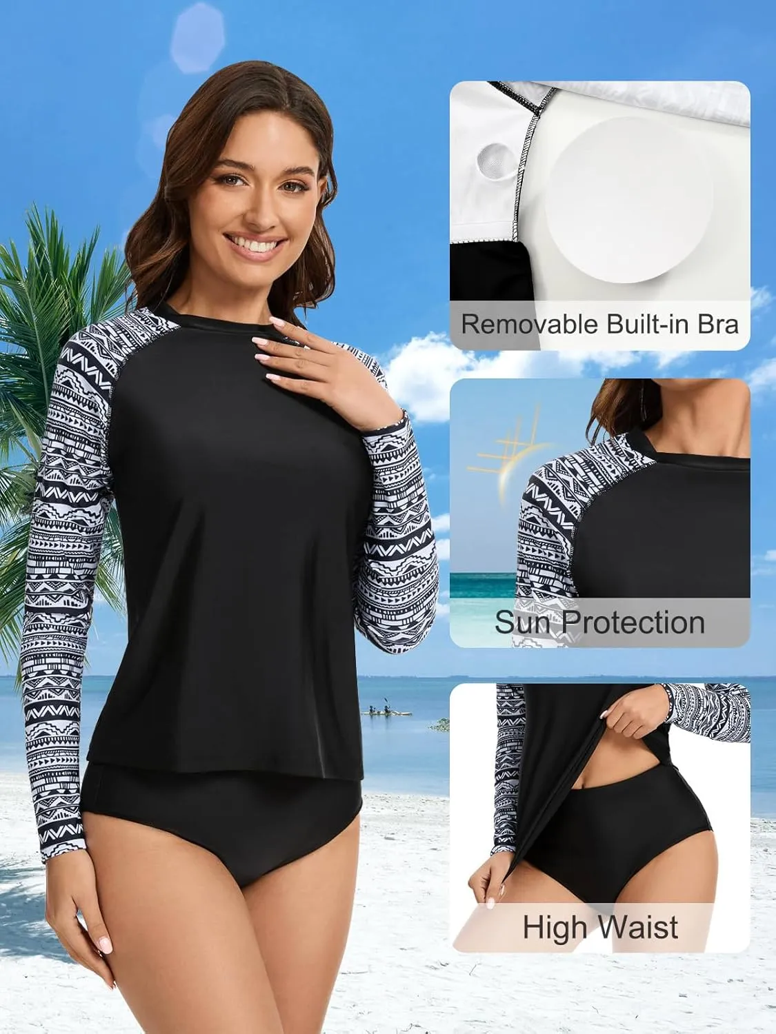 Two Piece Rash Guard for Women Sun Protection UPF 50  Long Sleeve Swimsuits Quick Dry Swim Shirts