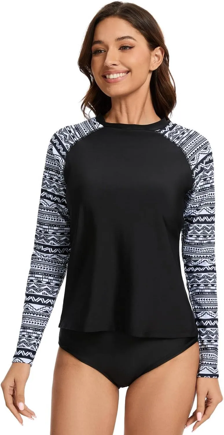 Two Piece Rash Guard for Women Sun Protection UPF 50  Long Sleeve Swimsuits Quick Dry Swim Shirts