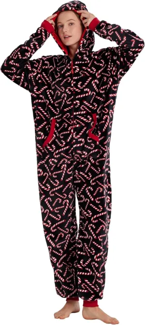 Unisex Christmas Onesie Pajamas Hooded Comfy Flannel Zipper One Piece Sleepwear Matching Jumpsuit for Family Couples